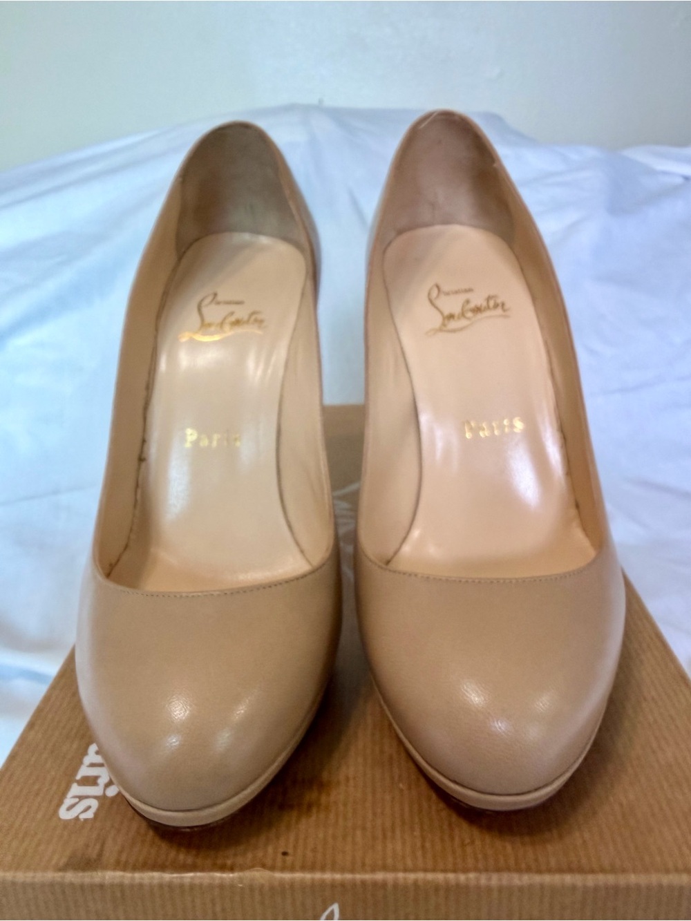 Christian Louboutin Beige Leather Pumps - Classic Rounded Toe Heel